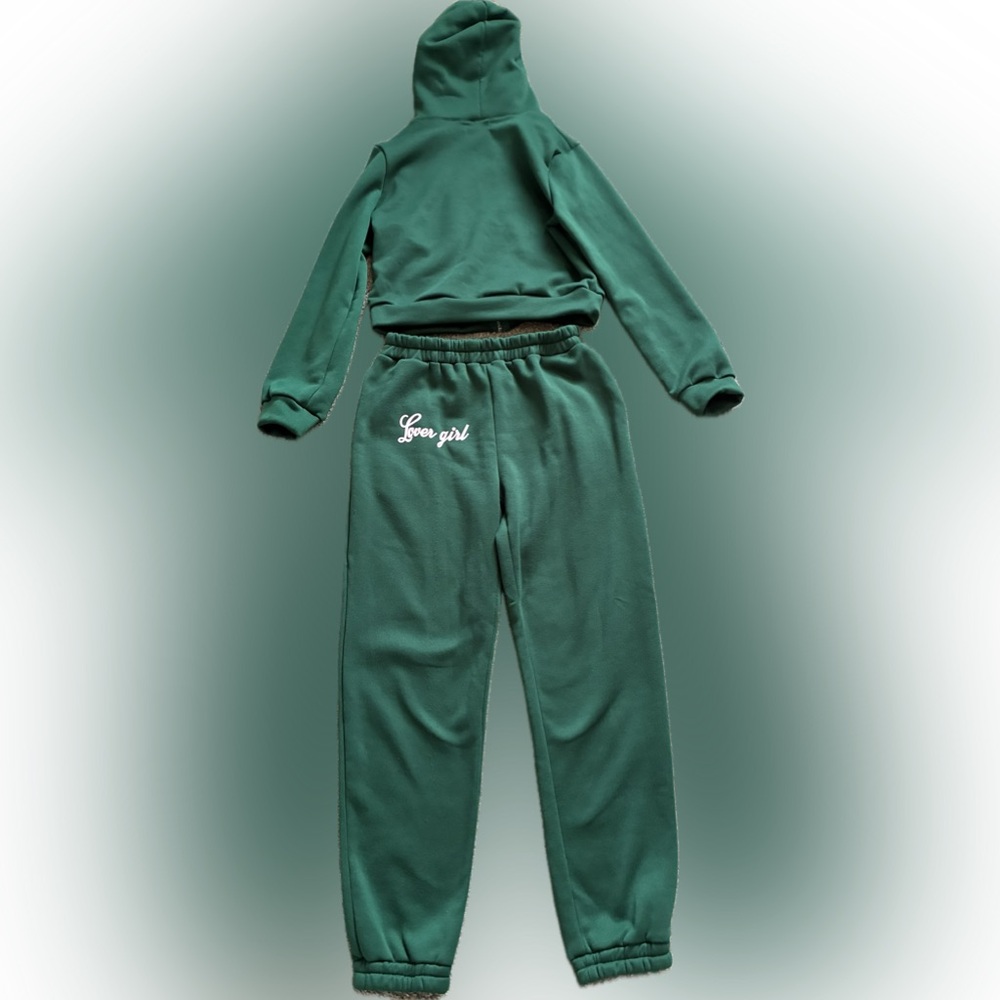 Lover Girl Forest Green Matching Hoodie and Jogger Lounge Set l XL - Picture 3 of 5